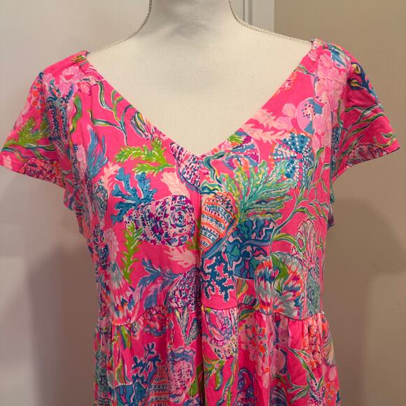 Lilly Pulitzer NWT Kawai Flutter Sleeve Tiered Swing Dress Pink Seashell Preppy - Picture 4 of 9